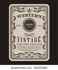 Western Frame Border Vintage Label Hand Drawn Engraving Retro Antique Vector Illustration