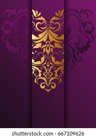 Western Golden And Purple Floral Greeting Card Template, Heart Texture, Love 