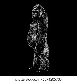 western gorilla hand drawing vector isolated on black background.