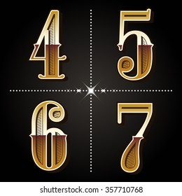 western gradient alphabet letters vintage numbers vector (4,5,6,7)