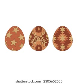 Western groovy Easter eggs vector illustration set. Wild West Easter aesthetic print design. 