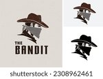 Western Gunslinger Bandit Wild West Cowboy Gangster with Bandana Scarf Mask Silhouette Logo illustration