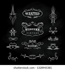 Western hand drawn banners vintage badge blackboard vector