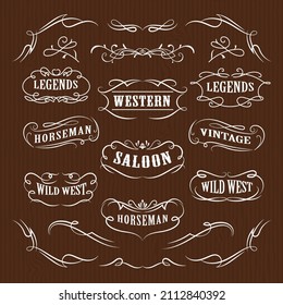 Western hand drawn banners vintage badge vector illustration