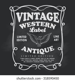 Western Hand Drawn Frame Label Blackboard Vintage Banner Vector Illustration