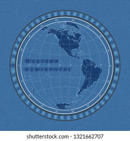 Western Hemisphere Map On A Jeans Texture Background