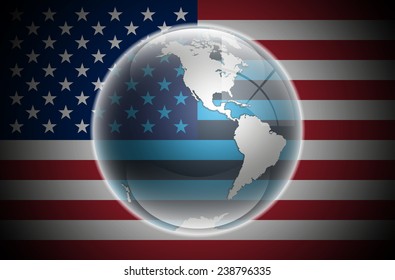 Western Hemisphere of the planet Earth in the background of the USA flag