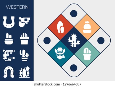  western icon set. 13 filled western icons. Simple modern icons about  - Cactus, Horseshoe, Revolver, Pistol, Cowboy