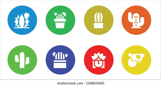 western icon set. 8 filled western icons.  Collection Of - Cactus, Indian, Pistol icons