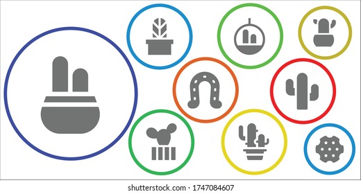 western icon set. 9 filled western icons.  Simple modern icons such as: Cactus, Horseshoe, Revolver