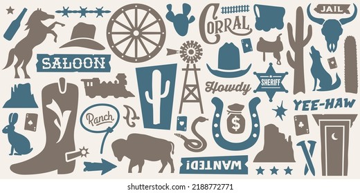 Western Icons Collection | Cowboy Symbols Set | Vector Old West Silhouettes