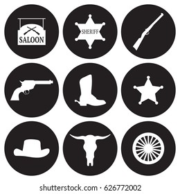 Western Icons Set. White On A Black Background