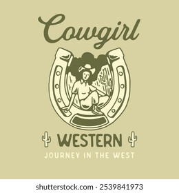 Western Illustration Cowgirl design graphic horseshoes vintage design western graphic cowgirl illustration horseshoes badge design