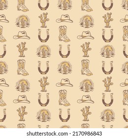 Western Illustration Desert Seamless Pattern Graphic Icon Vintage Design