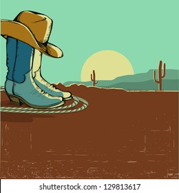 western image illustration with desert landscape.Vector color background