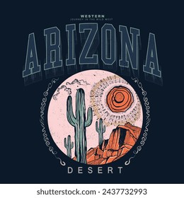 Viaje occidental en el oeste salvaje, obra de arte de impresión de verano para el desierto de Arizona vibes impresión gráfica para la moda, diseño de impresión vectorial de cactus de Arizona para camiseta y otros