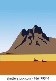 Western landscape with mounain. Vector illustration.