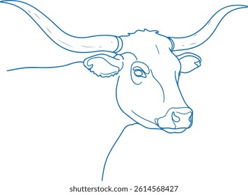 Western Line Art of a Texas Longhorn Steer – Simple Minimal Vector Illustration of Horned Cattle for Farm Decor, Branding, and Rustic Design Themes

