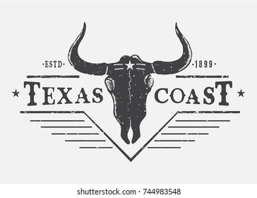 Western logo with bull skull.Typography prints vector design for t-shirt or other wear