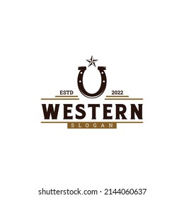 western logo design vintage, horseshoe with star logo emblem