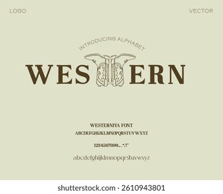 Western logo. Modern typography alphabet. Current font. Lettering
