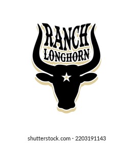 Western Longhorn Bull Cow Buffalo Head Silhouette For Ranch Livestock Logo Design