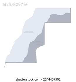 Western map of land divided between Morocco and Sahrawi Arab Democratic Republic by Moroccan Western Sahara Wall. Grey vector map with labels.