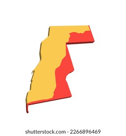 Western map of land divided between Morocco and Sahrawi Arab Democratic Republic by Moroccan Western Sahara Wall. 3D map in shades of orange color.