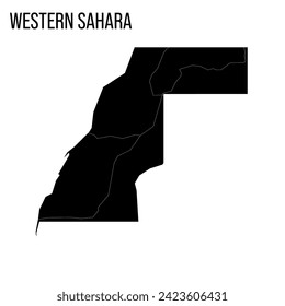 Mapa occidental de la tierra dividida entre Marruecos y la República Árabe Saharaui Democrática por el Muro del Sáhara Occidental marroquí. Mapa negro en blanco y nombre de país.