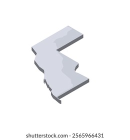 Western map of land divided between Morocco and Sahrawi Arab Democratic Republic by Moroccan Western Sahara Wall. 3D isometric blank vector map in shades of grey.