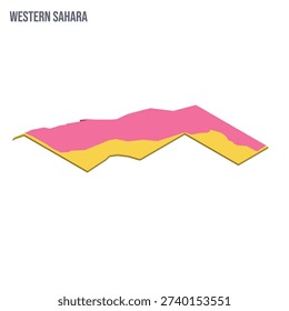 Western map of land divided between Morocco and Sahrawi Arab Democratic Republic by Moroccan Western Sahara Wall. Colorful isometric blank vector map.