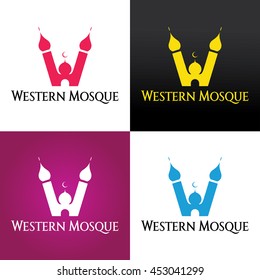 Western Mosque Logo design template ,Letter W logo ,Vector illustration
