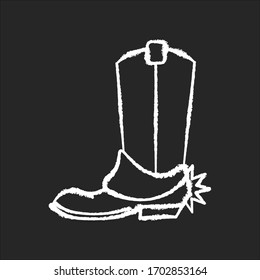 Western movie chalk white icon on black background. Traditional american cinema genre, cowboy films. Cinematography, filmmaking category. Boot with spur isolated vector chalkboard illustration