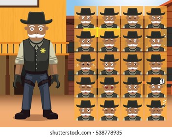 Western Old Sheriff Cartoon Character Emotions