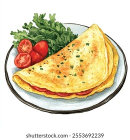 Western Omelet watercolor clipart illustration