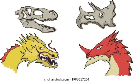western and oriental dragon with dinosaur skulls vector animal dragons and dinosaurs