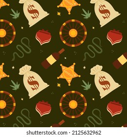 Diseño de patrones occidentales. Textura de impresión Boho. Papel tapiz tribal de Estados Unidos. Fondo del patrón occidental. Texas, vaquero, arte occidental salvaje. Boho. Ilustración vectorial.