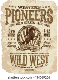 Western pioneers rodeo, vector artwork for t shirt grunge effect in separate layer