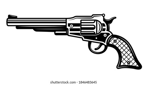 Western Pistol Or Revolver Vector Illustration In Detailed Monochrome Style Isolated On White Background