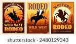 Western poster. Cowboys rodeo recent vector old style vintage placards with place for text