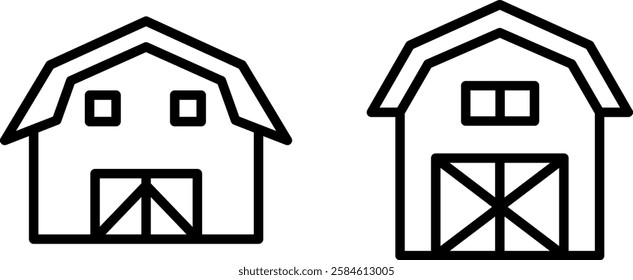 Western Prairie Barn House Front View Symbol Vector Icon Set