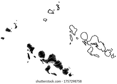 Western Province (Provinces Of Solomon Islands, Solomon Islands, Island) Map Vector Illustration, Scribble Sketch New Georgia, Vella Lavella, Kolombangara, Vangunu, Rendova And Shortland Island Map