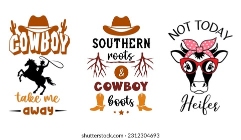 Western quote design. Set of country sign. Rodeo emblem designs. South America symbols.