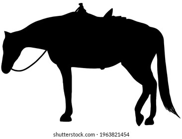 Western Ranch horse relaxing silhouette vector illustration in black on white background 