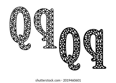 Western retro element with geometric ornament. Letter Q on white background
