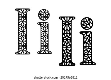 Western retro element with geometric ornament. Letter I on white background