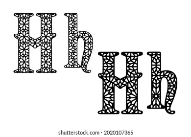 Western retro element with geometric ornament. Letter H on white background