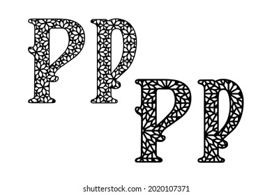 Western retro element with geometric ornament. Letter P on white background