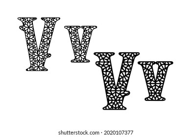 Western retro element with geometric ornament. Letter V on white background