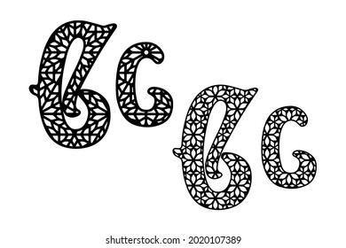 Western retro element with geometric ornament. Letter G on white background